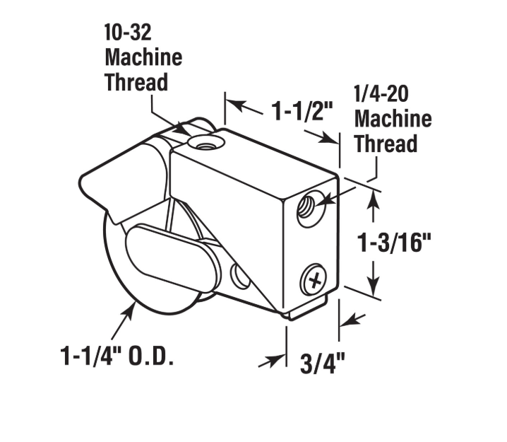 PRIMELINE D1532 PATIO DOOR ROLLER WITH 1-1/4" STEEL BEARING