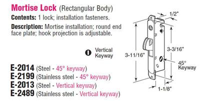 E2013 Patio door mortise lock dimensions